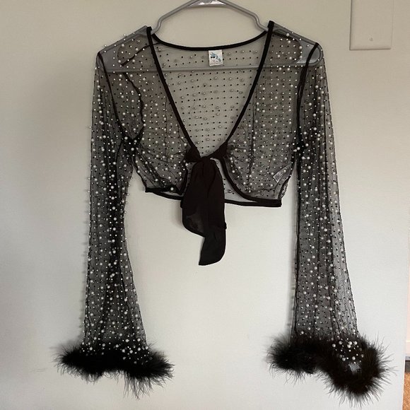 iHeart Raves Glamour Girl Pearl Studded Marabou Skirt Set - Picture 3 of 6